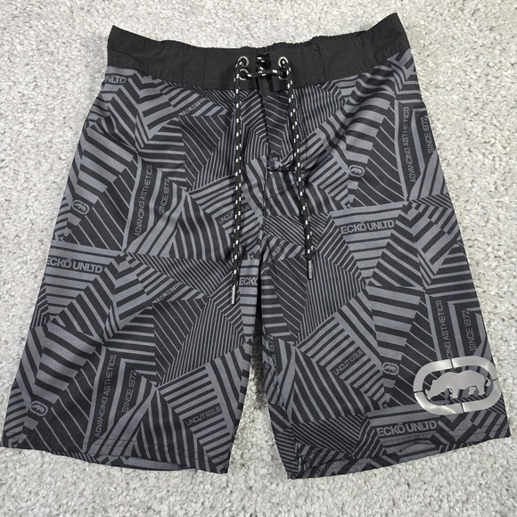 Ecko Unltd Swim Trunks Mens Small Black Mesh Lining Y2K Board Shorts - Picture 1 of 14